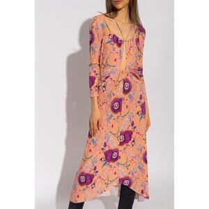 ISABEL MARANT Jadessi Dress Floral Long Sleeve Cutout Midi 44 Pink